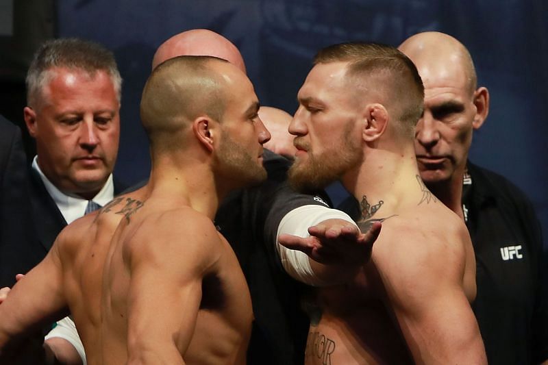 Eddie Alvarez and Conor McGregor face off at the UFC 205 weight-ins