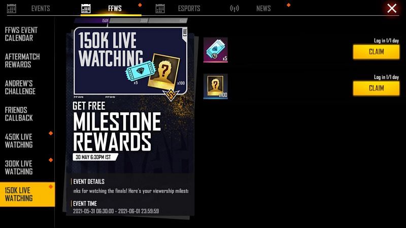 Click on the &quot;Claim&quot; button to get the rewards