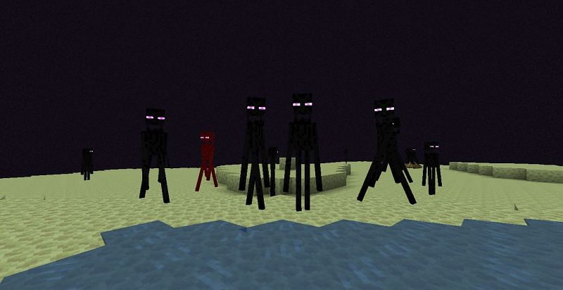 Endermen staying away from water (Image via Minecraft)