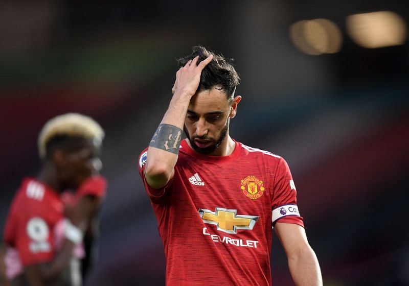 Bruno Fernandes (left) and Paul Pogba (right) were among ten changes to Manchester United&#039;s starting XI against Liverpool.