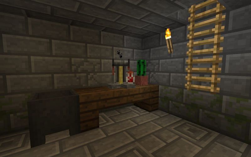 A brewing stand found in the secret basement of an Igloo (Image via minecraftseedhq)