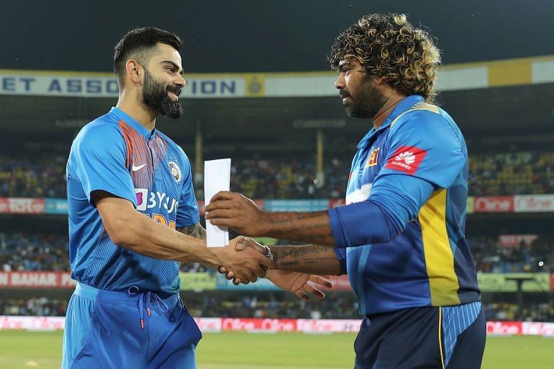 Virat Kohli of India alongside Lasith Malinga of Sri Lanka. (PC: BCCI)