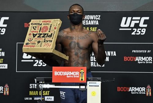 Israel Adesanya at weigh-ins.