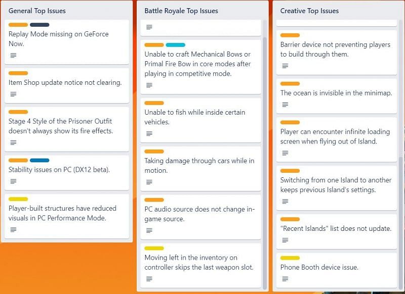 Fortnite will receive some bug fixes with the next update (Image via Fortnite Trello)