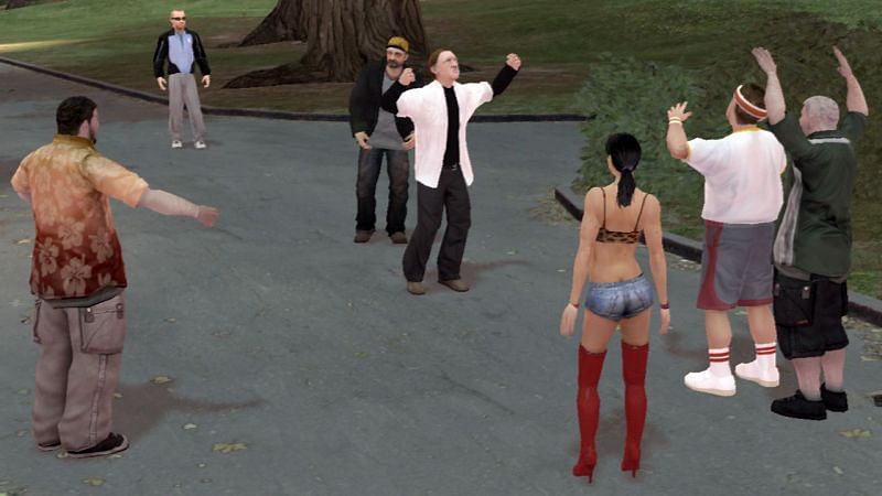 Pedestrians interacting with one another in GTA 4 (Image via GTA Wiki)
