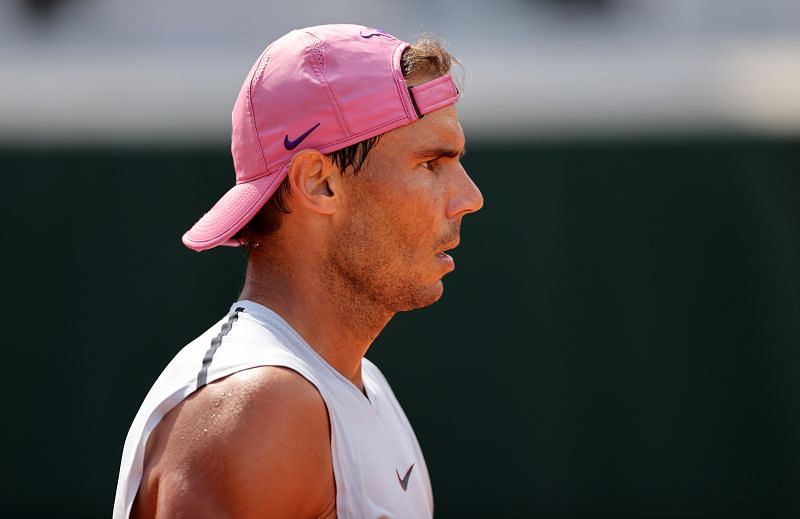 Rafael Nadal practicing ahead of the 2021 French Open