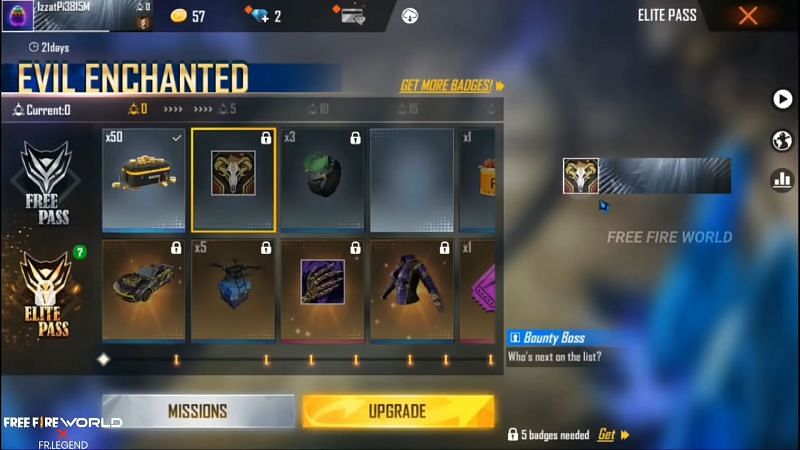 Bounty Boss avatar at 5 badges (Image via Free Fire World / YouTube)