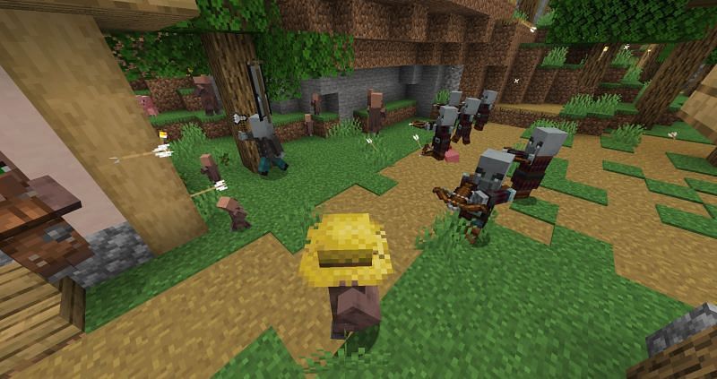 Pillagers about to absolutely decimate a village (Image via minecraft.fandom)