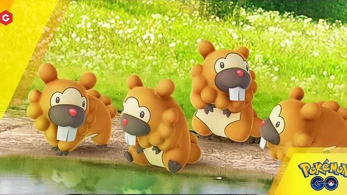 During the upcoming Bidoof Breakout event, a golden-colored shiny Bidoof will be making its grand entrance in Pok&eacute;mon GO (Image via Niantic)
