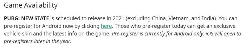 PUBG New State Mobile availability (Image via PUBG New State Mobile)