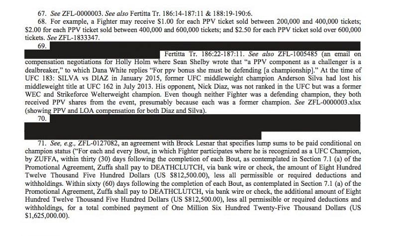 Snippet from Hal Singer&#039;s report filed in UFC Antitrust lawsuit