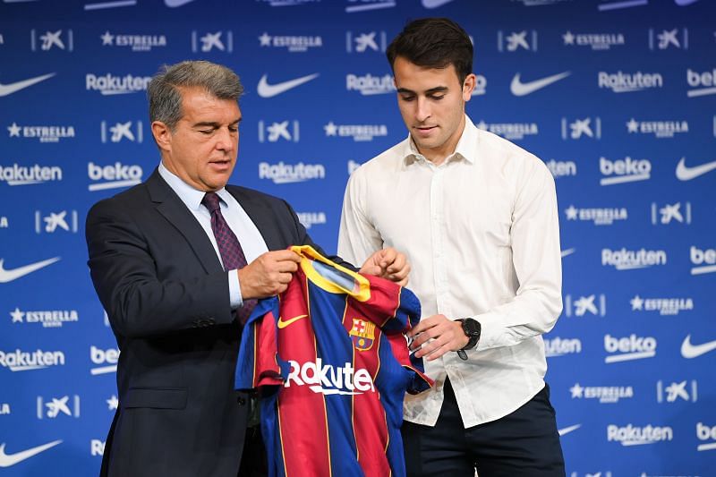 Barcelona president Laporta presents new signing Eric Garcia