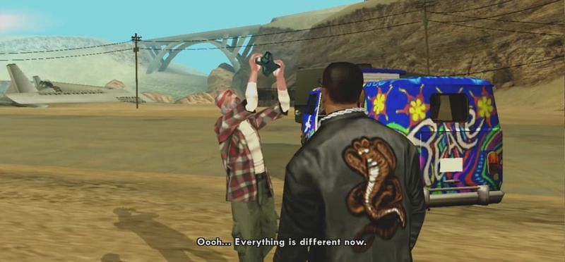 CJ wearing a biker jacket in Las Venturas (Image via GTA Wiki)