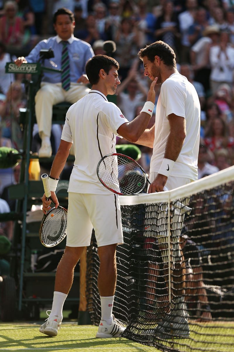 Novak Djokovic downed Juan Martin Del Potro in a five-set battle to reach the 2013 Wimbledon final.