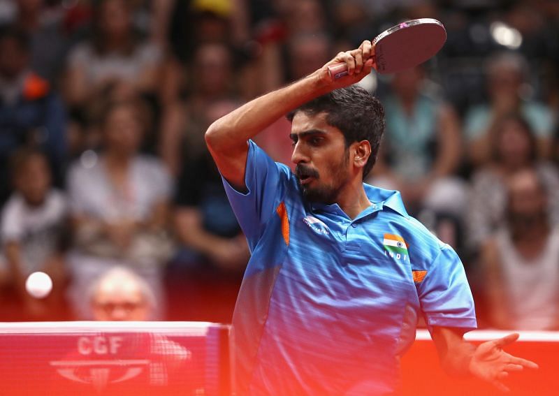 Sathiyan Gnanasekaran in action in the 2018 Commonwealth Games (Photo by Robert Cianflone/Getty Images)