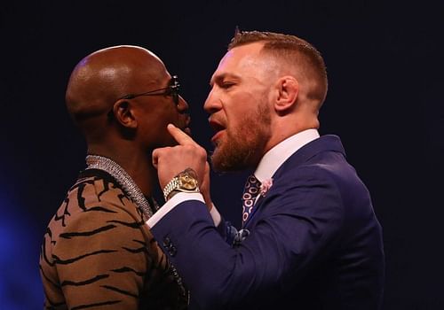 Floyd Mayweather facing off against Conor McGregor