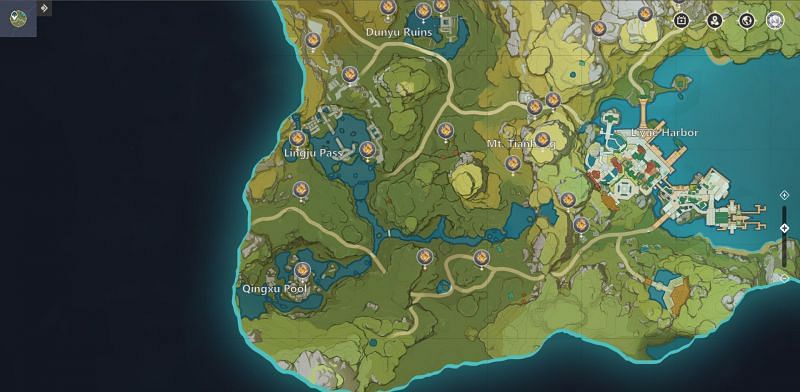 Geoculi locations in Lisha (image via Teyvat Interactive Map)