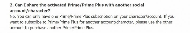 One Prime/Prime Plus subscription