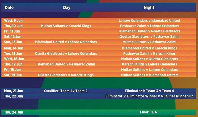 PSL 2021 schedule for the Abu Dhabi leg. (Image Courtesy: PSLT20 on Twitter)