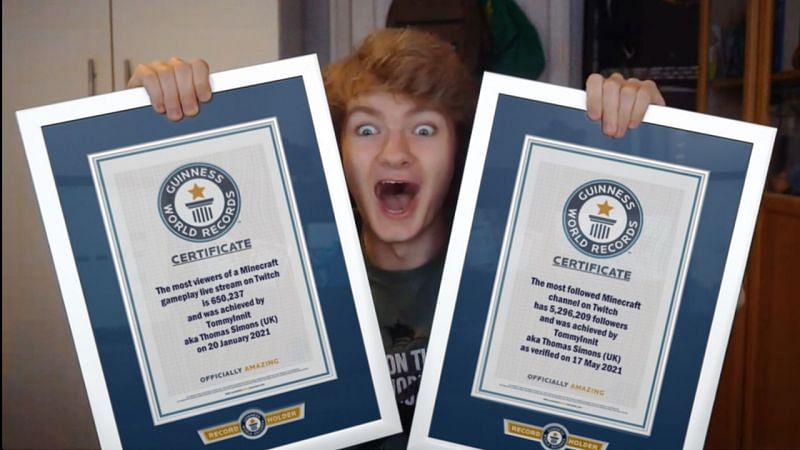 Minecraft star TommyInnit is currently in the midst of a prolonged purple patch (Image via Guinness World Records/Twitter)