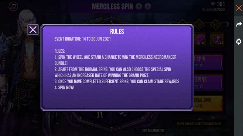 Rules of the event