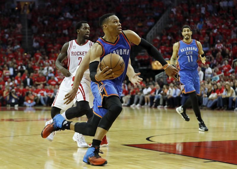 Russell Westbrook with the OKC Thunder against the Houston Rockets