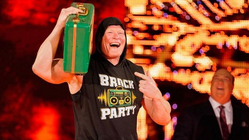 Brock Lesnar with the Money in the Bank briefcase