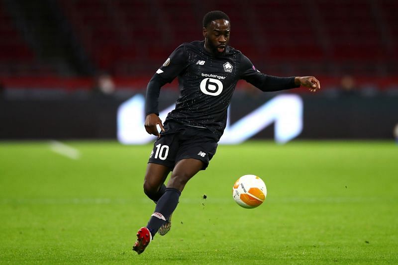 Jonathan Ikone in action for Lille against Ajax in the 2020/21 Europa League
