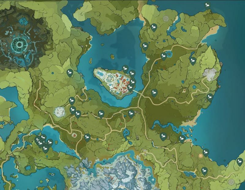 Dandelion Seed locations in Genshin Impact (Image via Map Genie)