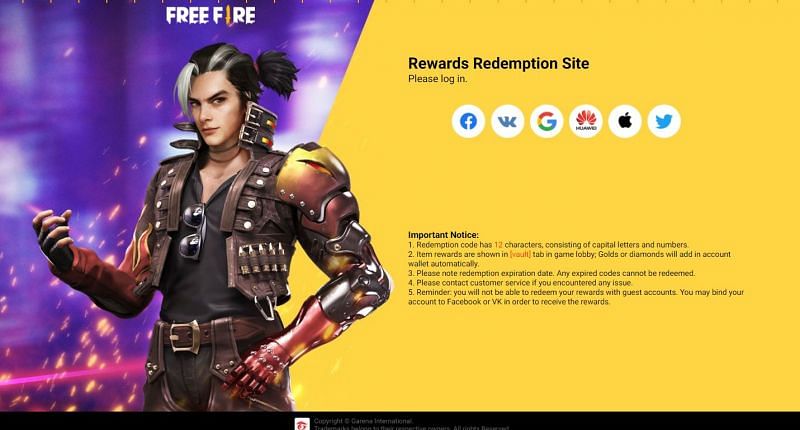 Login options present on the Rewards Redemption Site