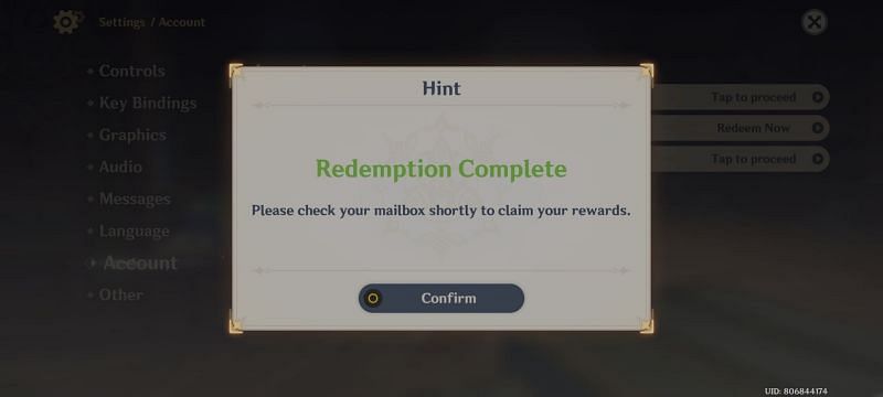 Reward redemption confirmation