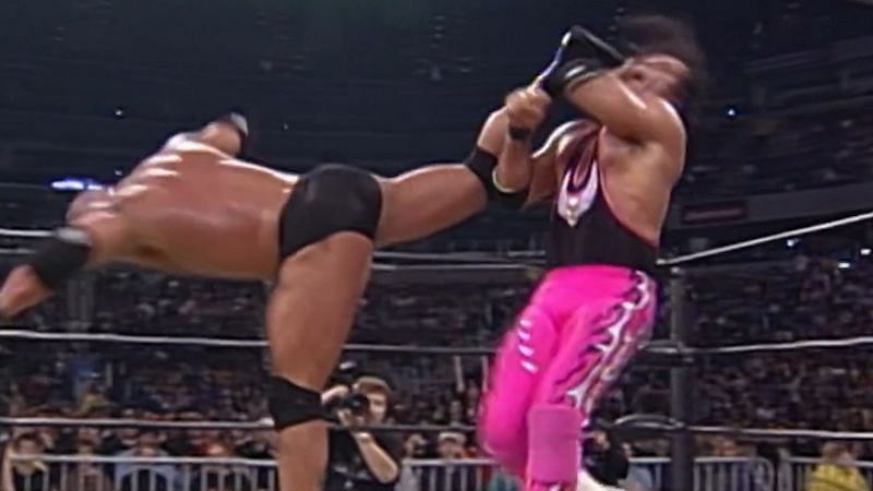 Goldberg&#039;s mule kick on Bret Hart