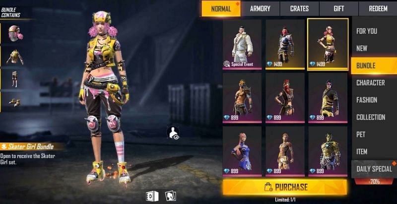 Skater Girl bundle in Free Fire