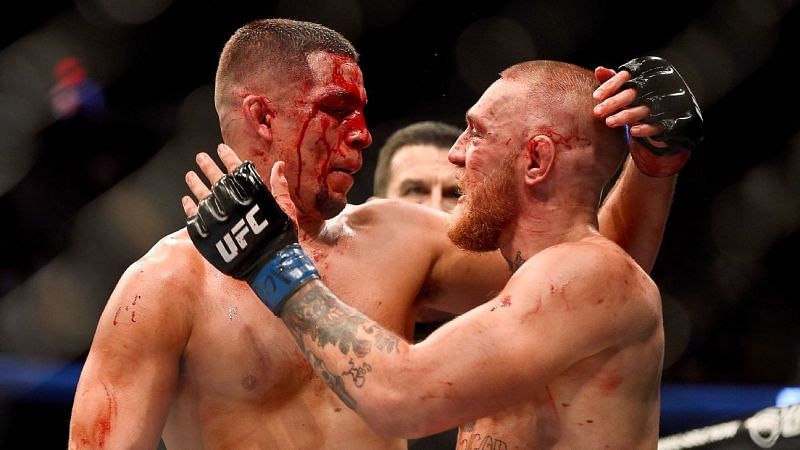 Nate Diaz and Conor McGregor hugging it out