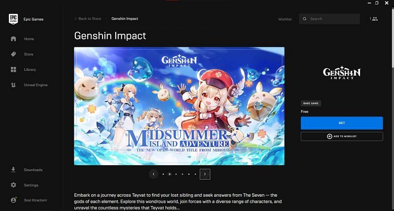 Genshin Impact na Epic Games launcher Genshin Impact