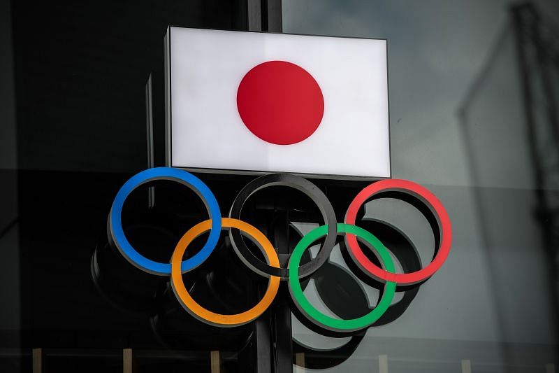 Olympics logo with the flag of Japan