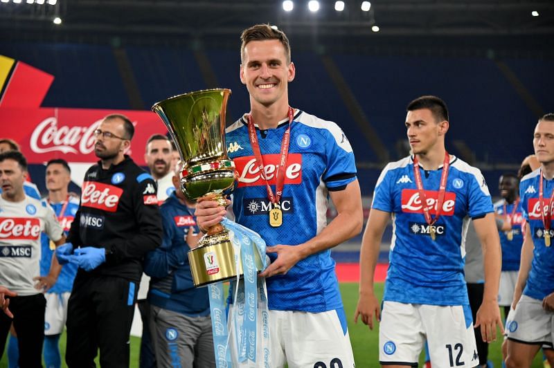 Arkadiusz Milik after winning the Coppa Italia final with Napoli last season.