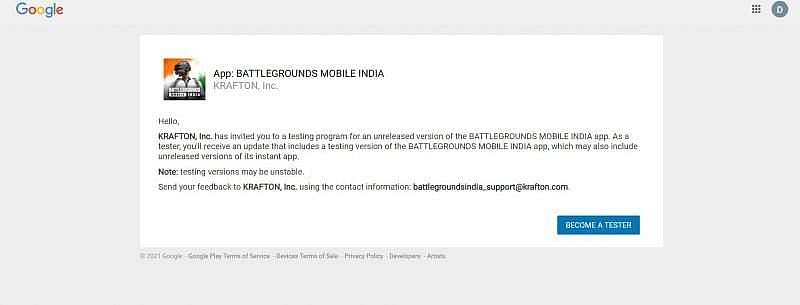 Android users can become testers for Battlegrounds Mobile India