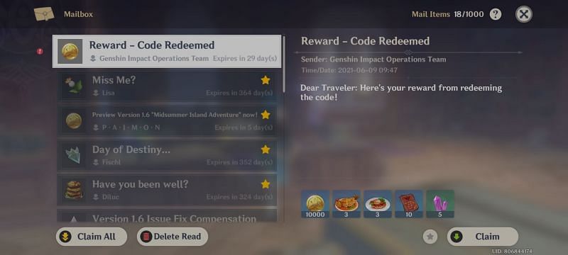 Rewards will be sent to the in-game mail