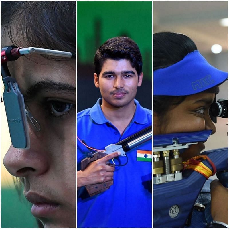 Manu Bhaker (extreme left) and Saurabh Chaudhary (C) are among a new crop of shooters igniting India&#039;s hopes for a podium finish at the Tokyo Olympics.