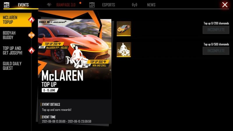 McLaren top-up event in Free Fire offers Win and Chill emote