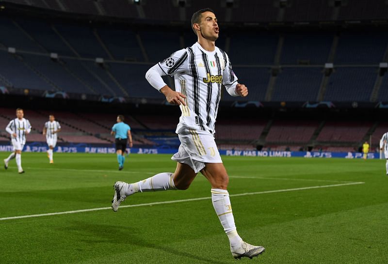 Cristiano Ronaldo celebrates after scoring a goal for Juventusin the UEFA Champions League