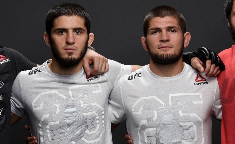 Islam Makhachev (left); Khabib Nurmagomedov (right)