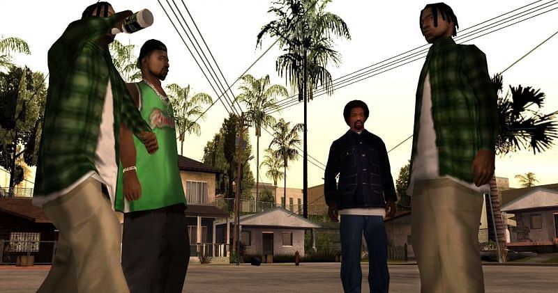 CJ and the homies at Grove Street (Image via Vk.com)