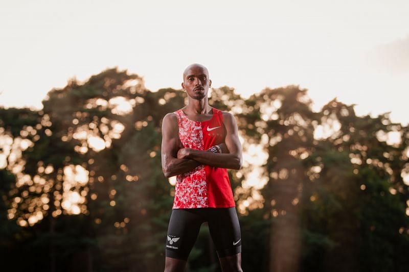 Mo Farah posing for a feature on his Road to Tokyo