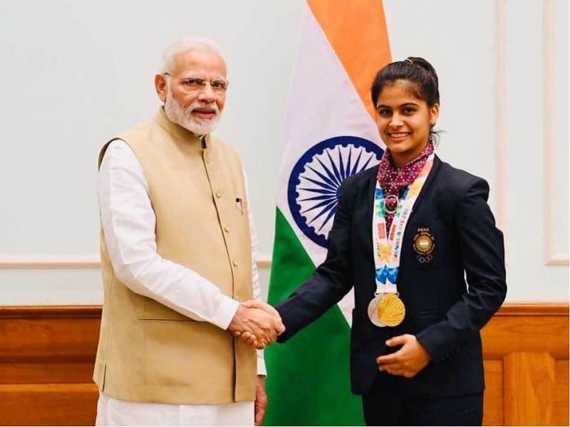 Manu Bhaker with the Indian Prime Minister Narendra Modi