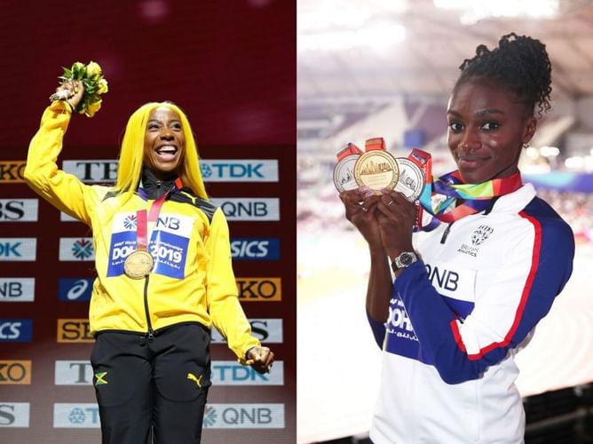 Dina Asher-Smith reacts to Shelly-Ann Fraser-Pryce setting a new personal best record