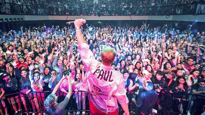 Jake Paul addressing his fans in Los Angeles.
