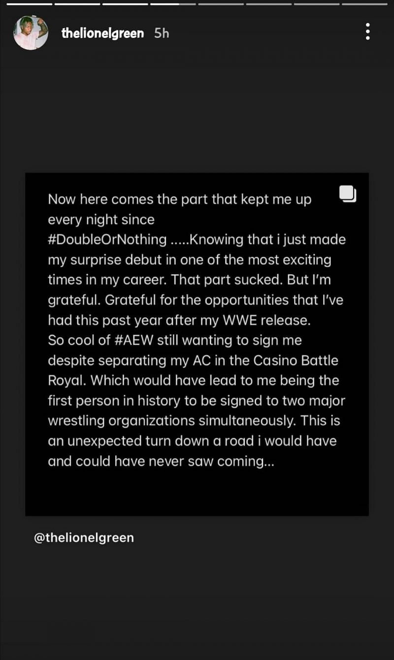 Screengrab from Lio Rush's Instagram story