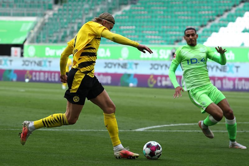 Haaland in action for Borussia Dortmund.
